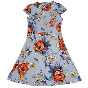 Vince Camuto Blue Floral Print Fit and Flare Dress Women's Size 4